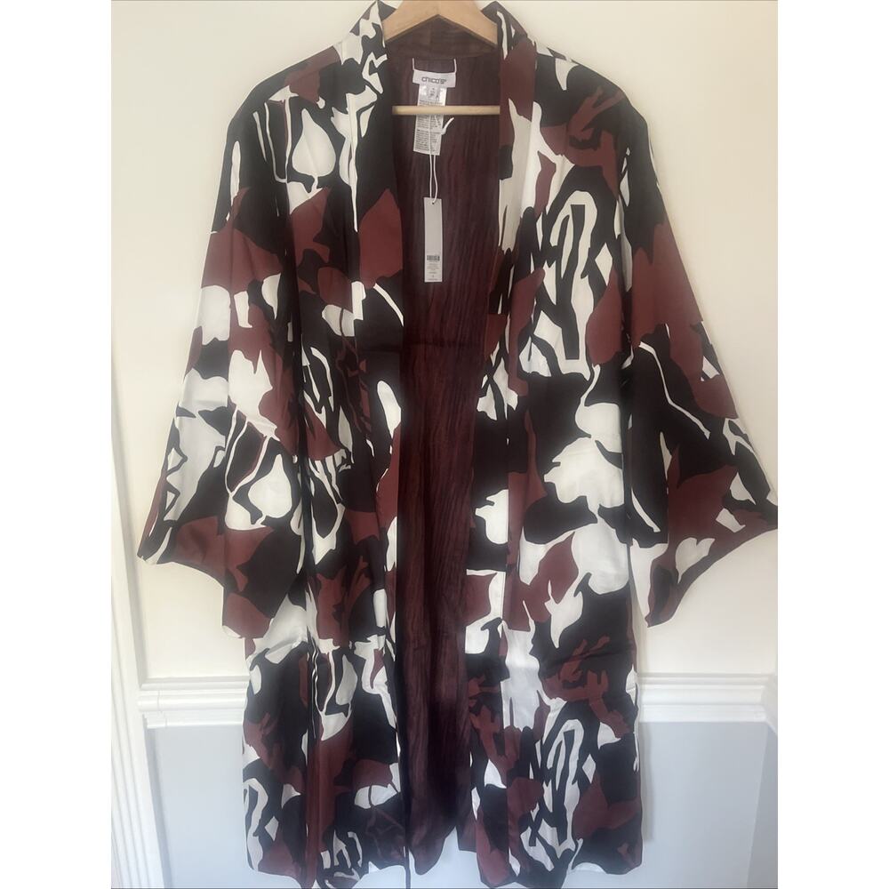 Chico’s Size 4 XXL Marrakesh Long Kimono Jacket Brown Black Nwt